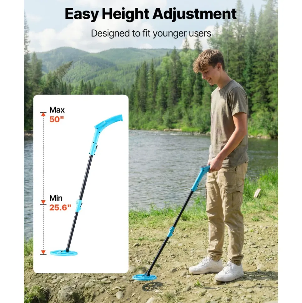 VEVOR Metal Detector, 4", Lightweight Metal Detector with LCD Display, 6" IP68 Waterproof Search Coil, Adjustable 25.6"-36.6" High Accuracy Gold Detector, Easy to Use, for Detecting Gold Exploration