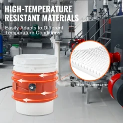 VEVOR Metal Drum Heater, 1200 Watt 10 inch Width, Pail Heating Band for 55 Gallon Barrel, 86-302℉ Adjustable Thermostat, High Efficiency Silicone Grease Keg Heater, FCC Listed Orange