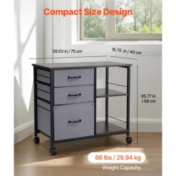 VEVOR Metal File Cabinet, Mobile Filing Cabinet with 3 Fabric Drawers and 2 Open Shelves, Wooden Vertical Filing Storage Cabinets with Wheels for Letter, A4, Legal Size File, Easy Assembly, Brown
