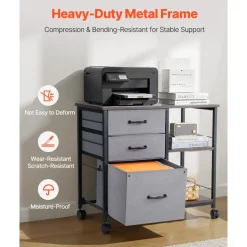 VEVOR Metal File Cabinet, Mobile Filing Cabinet with 3 Fabric Drawers and 2 Open Shelves, Wooden Vertical Filing Storage Cabinets with Wheels for Letter, A4, Legal Size File, Easy Assembly, Brown