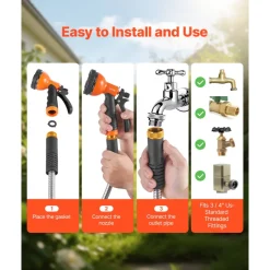 VEVOR Metal Garden Hose 25 ft, Rust Proof Stainless Steel Water Hose, Heavy Duty Backyard Hose with 10 Function Nozzle, No-Kink & Flexible Water Pipe, Lightweight Metal Hose for Yard, Outdoor