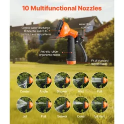 VEVOR Metal Garden Hose 25 ft, Rust Proof Stainless Steel Water Hose, Heavy Duty Backyard Hose with 10 Function Nozzle, No-Kink & Flexible Water Pipe, Lightweight Metal Hose for Yard, Outdoor