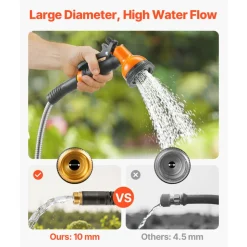 VEVOR Metal Garden Hose 25 ft, Rust Proof Stainless Steel Water Hose, Heavy Duty Backyard Hose with 10 Function Nozzle, No-Kink & Flexible Water Pipe, Lightweight Metal Hose for Yard, Outdoor
