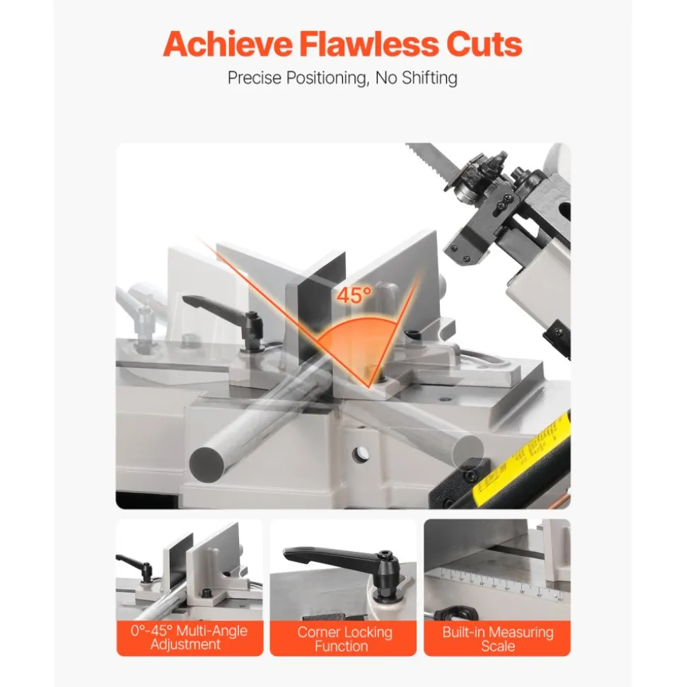 VEVOR Metal Horizontal Band Saw, 7 x 12 in Rectangular Cutting Capacity, 110/220V Metal Vertical Cutting Bandsaw with 1.1 kW Motor, 0-45° Angle Adjustment, Variable Speed, for Metal, Wood, and Plastic