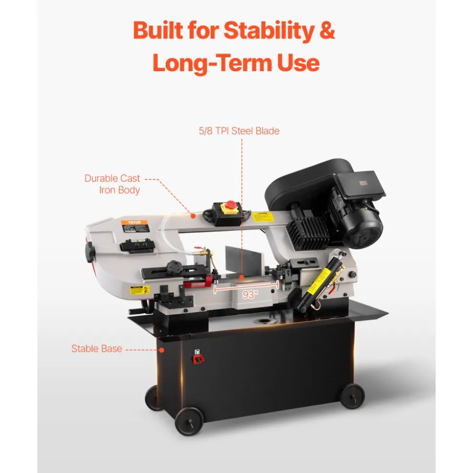 VEVOR Metal Horizontal Band Saw, 7 x 12 in Rectangular Cutting Capacity, 110/220V Metal Vertical Cutting Bandsaw with 1.1 kW Motor, 0-45° Angle Adjustment, Variable Speed, for Metal, Wood, and Plastic