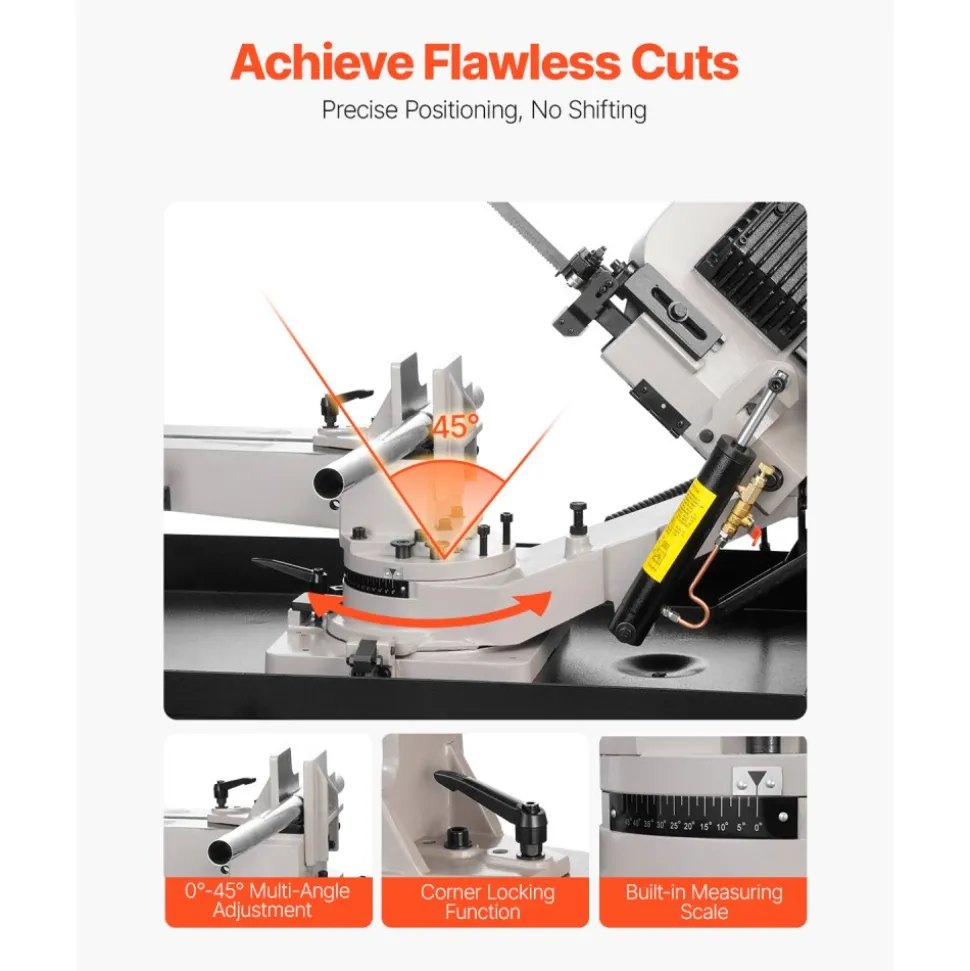 VEVOR Metal Horizontal Band Saw, 7 x 8.25 in Rectangular Cutting Capacity, 110/220V Vertical Cutting Bandsaw with 1.1 kW Motor, 0-45° Angle Adjustment, Variable Speed, for Metal, Wood, and Plastic