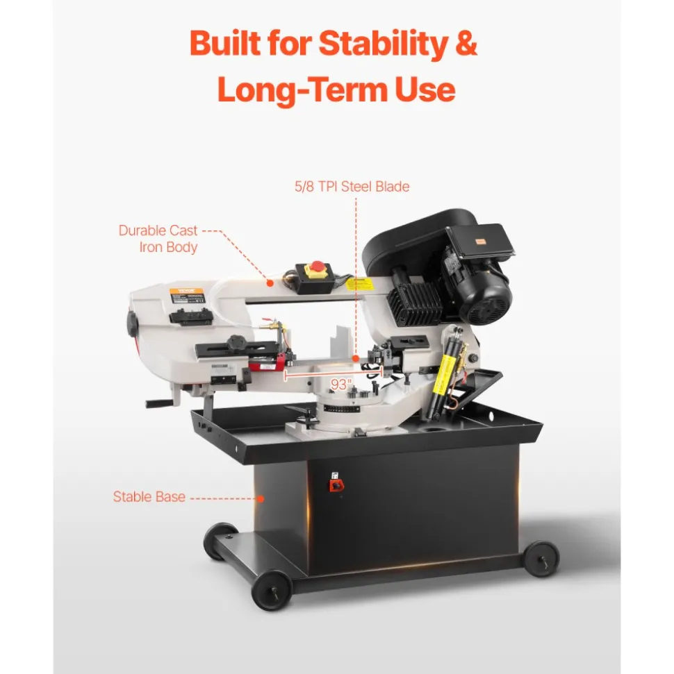 VEVOR Metal Horizontal Band Saw, 7 x 8.25 in Rectangular Cutting Capacity, 110/220V Vertical Cutting Bandsaw with 1.1 kW Motor, 0-45° Angle Adjustment, Variable Speed, for Metal, Wood, and Plastic