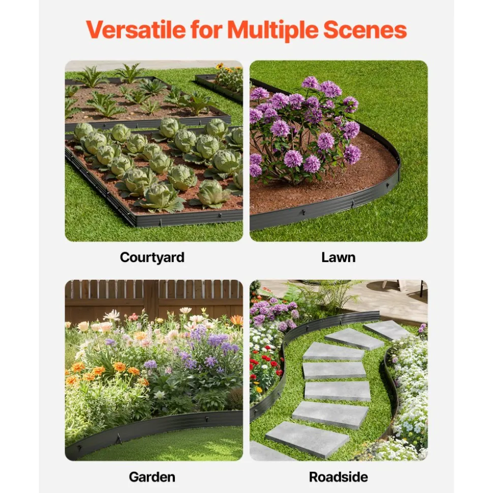 VEVOR Metal Landscape Edging, 8 Packs 72 in Rust-Resistant Aluminum Alloy Landscape Edging, Bendable Garden Edging Border, Heavy Duty Lawn Edging Fence for Flower Bed Yard Pathway