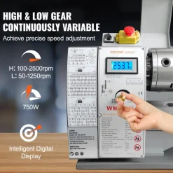 VEVOR Metal Lathe Machine, 211 mm x 750 mm, Precision Benchtop Power Metal Lathe, 0-2500 RPM Continuously Variable Speed, 750W Brushless Motor Metal Gears, with Tool Box for Processing Precision Parts