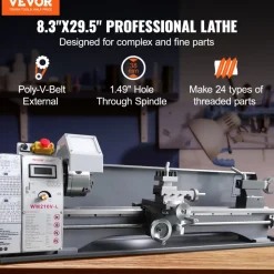VEVOR Metal Lathe Machine, 211 mm x 750 mm, Precision Benchtop Power Metal Lathe, 0-2500 RPM Continuously Variable Speed, 750W Brushless Motor Metal Gears, with Tool Box for Processing Precision Parts