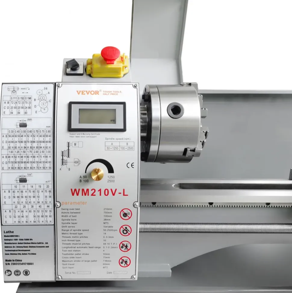 VEVOR Metal Lathe Machine, 211 mm x 750 mm, Precision Benchtop Power Metal Lathe, 0-2500 RPM Continuously Variable Speed, 750W Brushless Motor Metal Gears, with Tool Box for Processing Precision Parts