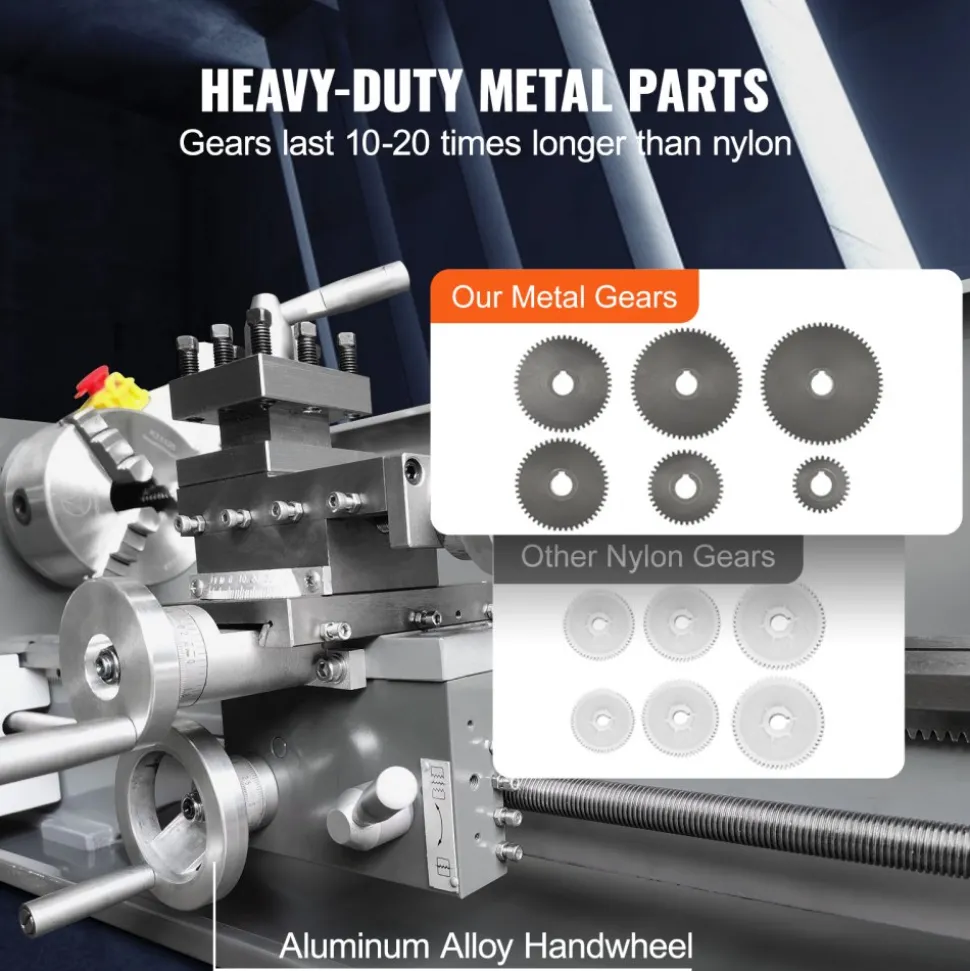 VEVOR Metal Lathe Machine, 211 mm x 750 mm, Precision Benchtop Power Metal Lathe, 0-2500 RPM Continuously Variable Speed, 750W Brushless Motor Metal Gears, with Tool Box for Processing Precision Parts