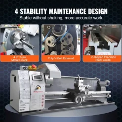 VEVOR Metal Lathe Machine, 211 mm x 750 mm, Precision Benchtop Power Metal Lathe, 0-2500 RPM Continuously Variable Speed, 750W Brushless Motor Metal Gears, with Tool Box for Processing Precision Parts