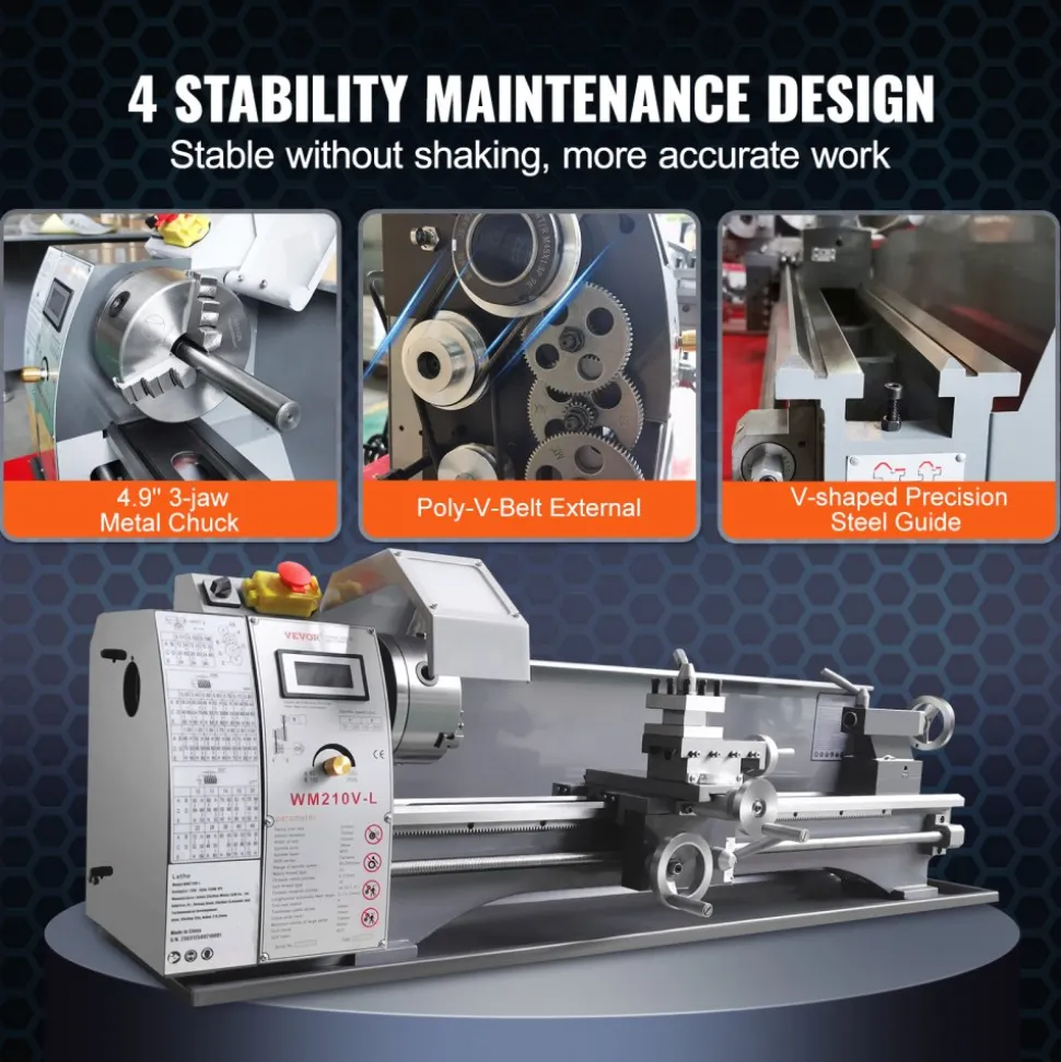 VEVOR Metal Lathe Machine, 211 mm x 750 mm, Precision Benchtop Power Metal Lathe, 0-2500 RPM Continuously Variable Speed, 750W Brushless Motor Metal Gears, with Tool Box for Processing Precision Parts