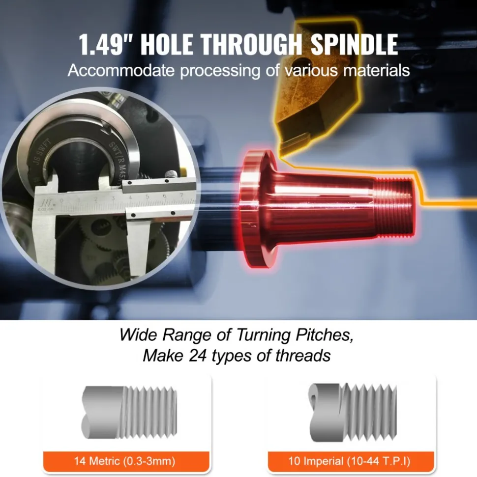 VEVOR Metal Lathe Machine, 211 mm x 750 mm, Precision Benchtop Power Metal Lathe, 0-2500 RPM Continuously Variable Speed, 750W Brushless Motor Metal Gears, with Tool Box for Processing Precision Parts