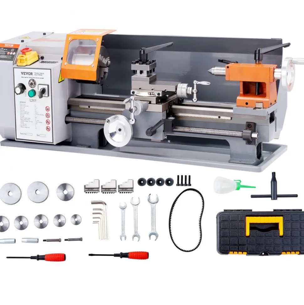 VEVOR Metal Lathe Machine, 7.87'' x 13.78'', Precision Benchtop Power Metal Lathe,, 50-2500 RPM Continuously Variable Speed, 600W Brush Motor Metal Gears, with Tool Box for Processing Precision Parts