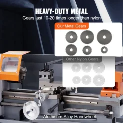 VEVOR Metal Lathe Machine, 7.87'' x 13.78'', Precision Benchtop Power Metal Lathe,, 50-2500 RPM Continuously Variable Speed, 600W Brush Motor Metal Gears, with Tool Box for Processing Precision Parts