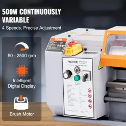 VEVOR Metal Lathe Machine, 7.87'' x 13.78'', Precision Benchtop Power Metal Lathe,, 50-2500 RPM Continuously Variable Speed, 600W Brush Motor Metal Gears, with Tool Box for Processing Precision Parts