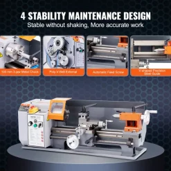 VEVOR Metal Lathe Machine, 7.87'' x 13.78'', Precision Benchtop Power Metal Lathe,, 50-2500 RPM Continuously Variable Speed, 600W Brush Motor Metal Gears, with Tool Box for Processing Precision Parts