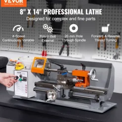 VEVOR Metal Lathe Machine, 7.87'' x 13.78'', Precision Benchtop Power Metal Lathe,, 50-2500 RPM Continuously Variable Speed, 600W Brush Motor Metal Gears, with Tool Box for Processing Precision Parts