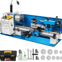 VEVOR Metal Lathe 7x14inch Precision Bench Top Mini Metal Lathe 550W Precision Metal Lathe Variable Speed 50-2500 RPM Nylon Gear with A Movable Lamp