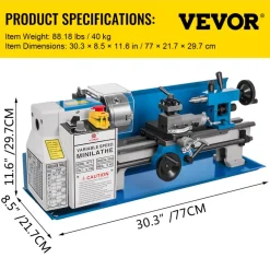 VEVOR Metal Lathe 7x14inch Precision Bench Top Mini Metal Lathe 550W Precision Metal Lathe Variable Speed 50-2500 RPM Nylon Gear with A Movable Lamp