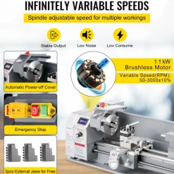 VEVOR Metal Lathe 8.7 x 29.5 Inch/220 x 750MM Mini Metal Lathe 1.1KW Infinitely Variable Speed Mini Lathe Machine LED Screen for Counter Face Turning Driling