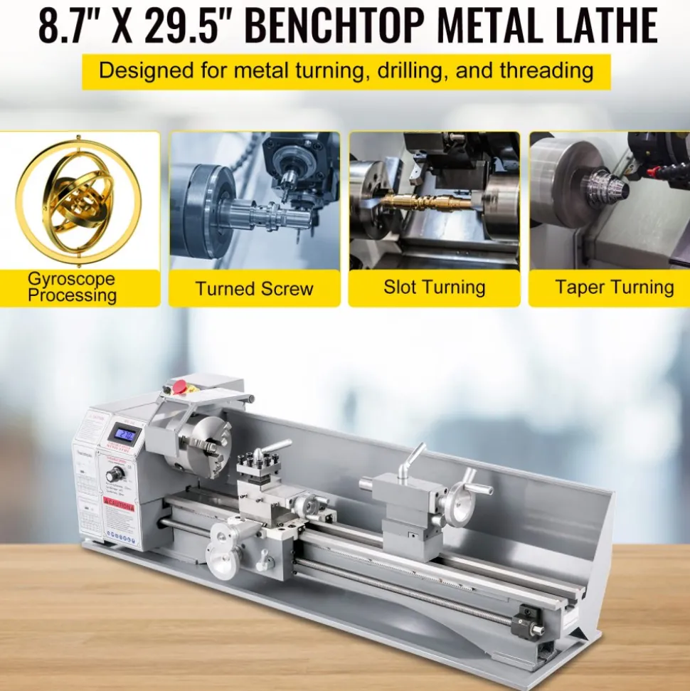 VEVOR Metal Lathe 8.7 x 29.5 Inch/220 x 750MM Mini Metal Lathe 1.1KW Infinitely Variable Speed Mini Lathe Machine LED Screen for Counter Face Turning Driling