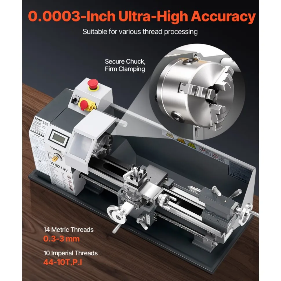 VEVOR Metal Lathe, 8 x 16 in, 550W Benchtop Lathe Machine, 0-2500 RPM Variable Speed, with 0.0003 in Spindle Accuracy Metal Gear, for Processing Precision Parts Imperial/Metric Thread Soft Metals Wood