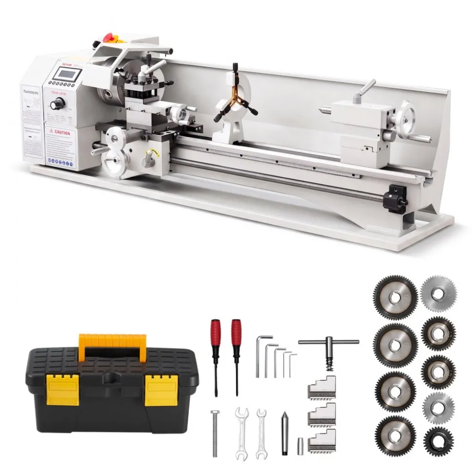 VEVOR Metal Lathe 8.7 x 30 in 1100W Benchtop Lathe Machine Variable Speed, 3000 RPM Max Spindle Speed, with Metal Gear, Brushless Motor, 8 Metric 8 Imperial Threads, for Metalworking Threading Turning