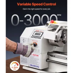 VEVOR Metal Lathe 8.7 x 30 in 1100W Benchtop Lathe Machine Variable Speed, 3000 RPM Max Spindle Speed, with Metal Gear, Brushless Motor, 8 Metric 8 Imperial Threads, for Metalworking Threading Turning