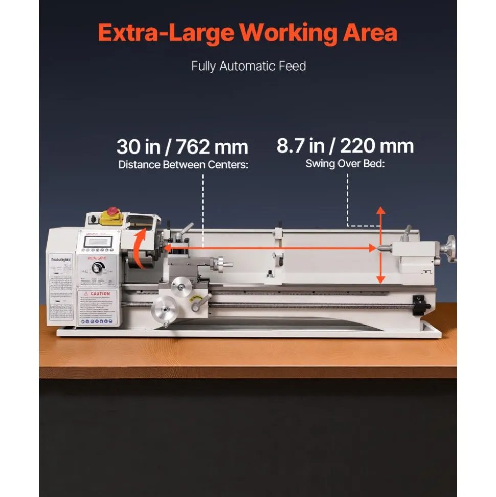 VEVOR Metal Lathe 8.7 x 30 in 1100W Benchtop Lathe Machine Variable Speed, 3000 RPM Max Spindle Speed, with Metal Gear, Brushless Motor, 8 Metric 8 Imperial Threads, for Metalworking Threading Turning