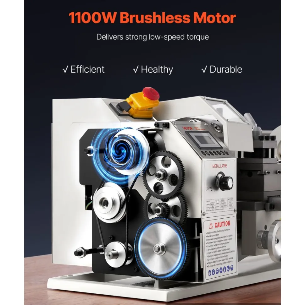 VEVOR Metal Lathe 8.7 x 30 in 1100W Benchtop Lathe Machine Variable Speed, 3000 RPM Max Spindle Speed, with Metal Gear, Brushless Motor, 8 Metric 8 Imperial Threads, for Metalworking Threading Turning