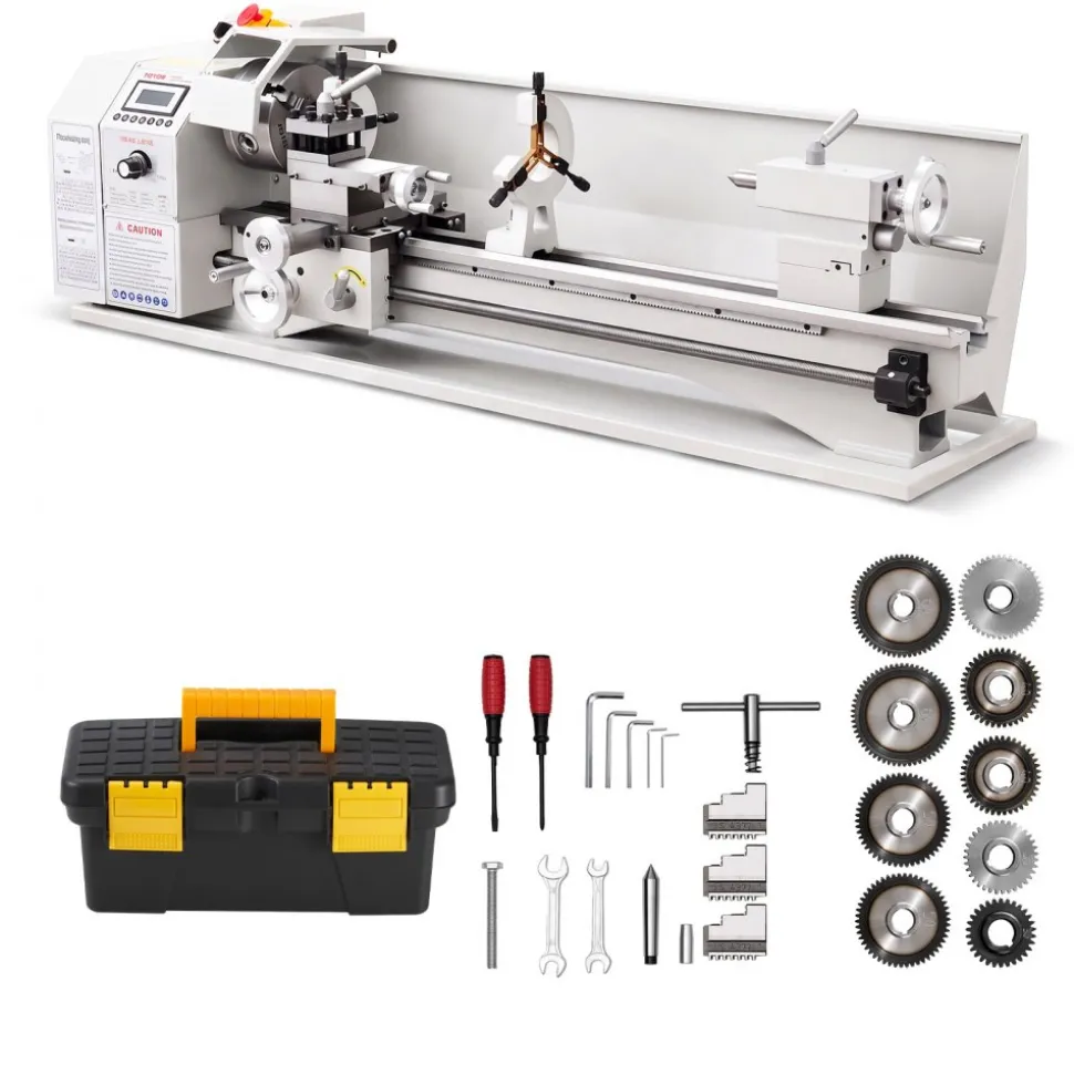VEVOR Metal Lathe 8.7 x 30 in 1100W Benchtop Lathe Machine Variable Speed, 3000 RPM Max Spindle Speed, with Metal Gear, Brushless Motor, 8 Metric 8 Imperial Threads, for Metalworking Threading Turning