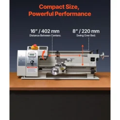 VEVOR Metal Lathe 8 x 16 in 650W Benchtop Lathe Machine Variable Speed, 2500 RPM Max Speed with Metal Gear, Reversible Direction, 14 Metric 10 Imperial Threads, for Precision Metalworking Turning