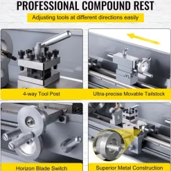 VEVOR Metal Lathe, 210x720 Mini Lathe Machine, 2500 RPM Variable Speed Change, 750W Precision Mini Lathe, Metal Working Lathe with Brushless Motor, Milling Machine for Various Metal Turning