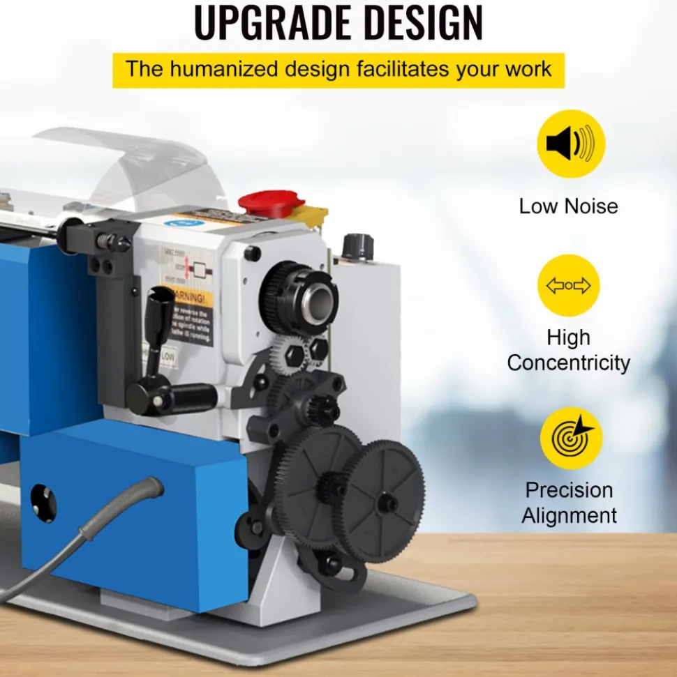VEVOR Metal Lathe 7"x12",Precision Bench Top Mini Metal Lathe 550W, Metal Lathe Variable Speed 50-2500 RPM Nylon Gear With A Movable Lamp for Precision Parts Processing