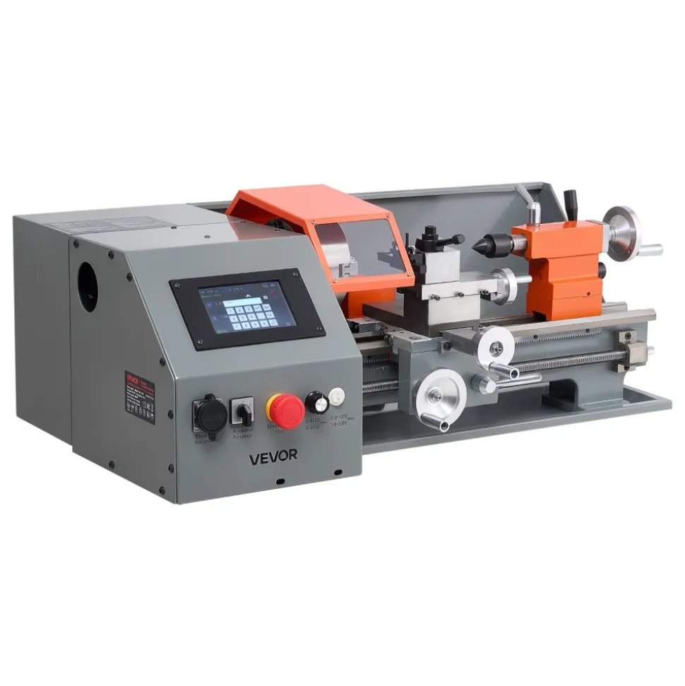 VEVOR Metal Lathe 8"x16" 1100W Benchtop CNC Metal Lathe Touchscreen Control, for Fully Automatic Metalworking Turning, Quick-Change Tool Post, Electronic Leadscrew Drive, Variable Speed 2500 RPM Max