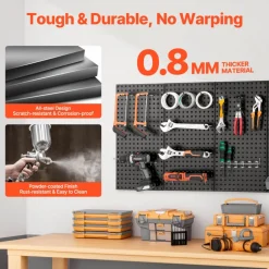 VEVOR Metal Pegboard Panels, 24" x 12" Pegboard, 4 Panels, Heavy Duty Peg Board Wall Organizer with Accessories, for Living Room Garage Tool Storage Office Organization Craft Room Kitchen Home, Black