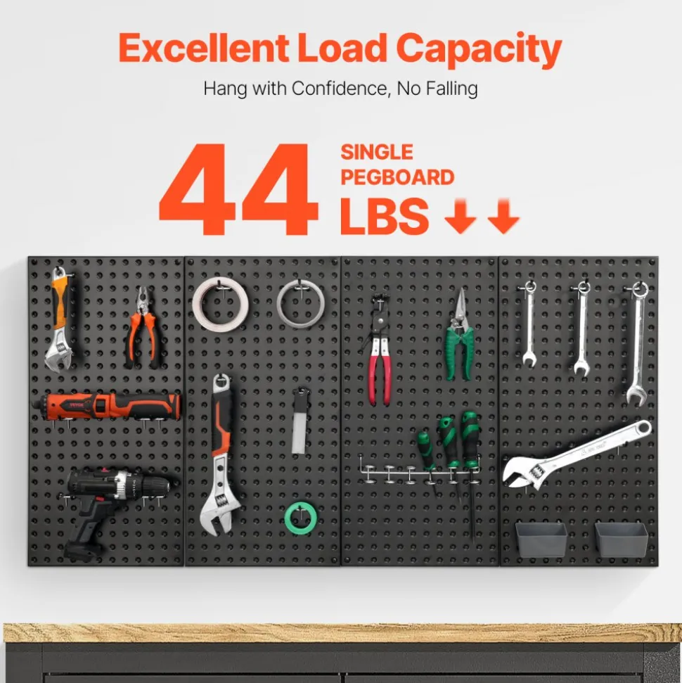 VEVOR Metal Pegboard Panels, 24" x 12" Pegboard, 4 Panels, Heavy Duty Peg Board Wall Organizer with Accessories, for Living Room Garage Tool Storage Office Organization Craft Room Kitchen Home, Black