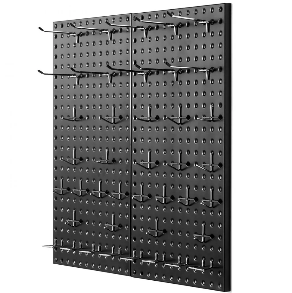 VEVOR Metal Pegboard Panels, 24" x 12" Pegboard, 2 Panels, Heavy Duty Peg Board Wall Organizer with Accessories, for Living Room Garage Tool Storage Office Organization Craft Room Kitchen Home, Black
