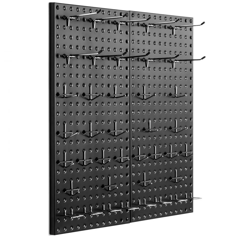 VEVOR Metal Pegboard Panels, 24" x 12" Pegboard, 2 Panels, Heavy Duty Peg Board Wall Organizer with Accessories, for Living Room Garage Tool Storage Office Organization Craft Room Kitchen Home, Black
