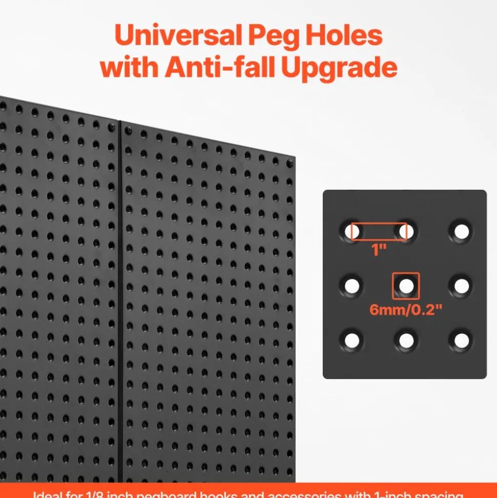 VEVOR Metal Pegboard Panels, 24" x 12" Pegboard, 4 Panels, Heavy Duty Steel Peg Board Wall Organizer, for Living Room Garage Tool Storage Workbench Office Organization Craft Room Kitchen Home, Black