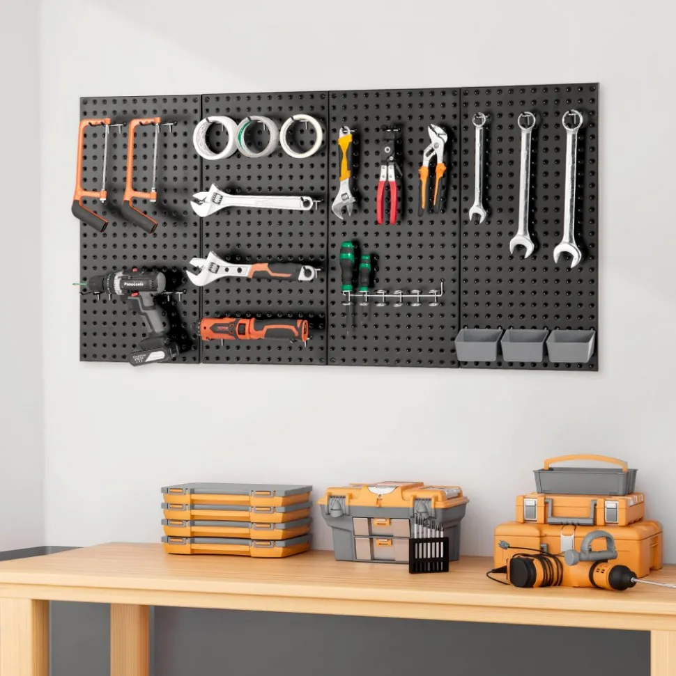 VEVOR Metal Pegboard Panels, 24" x 12" Pegboard, 4 Panels, Heavy Duty Steel Peg Board Wall Organizer, for Living Room Garage Tool Storage Workbench Office Organization Craft Room Kitchen Home, Black