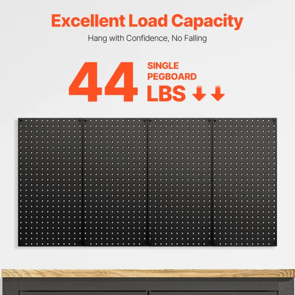 VEVOR Metal Pegboard Panels, 24" x 12" Pegboard, 4 Panels, Heavy Duty Steel Peg Board Wall Organizer, for Living Room Garage Tool Storage Workbench Office Organization Craft Room Kitchen Home, Black