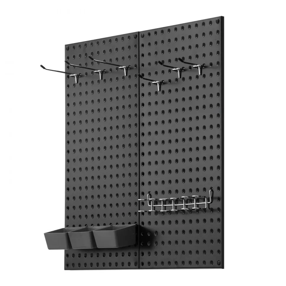 VEVOR Metal Pegboard Panels, 24" x 12" Pegboard, 2 Panels, Heavy Duty Steel Peg Board Wall Organizer, for Living Room Garage Tool Storage Workbench Office Organization Craft Room Kitchen Home, Black