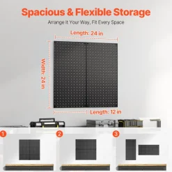 VEVOR Metal Pegboard Panels, 24" x 12" Pegboard, 2 Panels, Heavy Duty Steel Peg Board Wall Organizer, for Living Room Garage Tool Storage Workbench Office Organization Craft Room Kitchen Home, Black