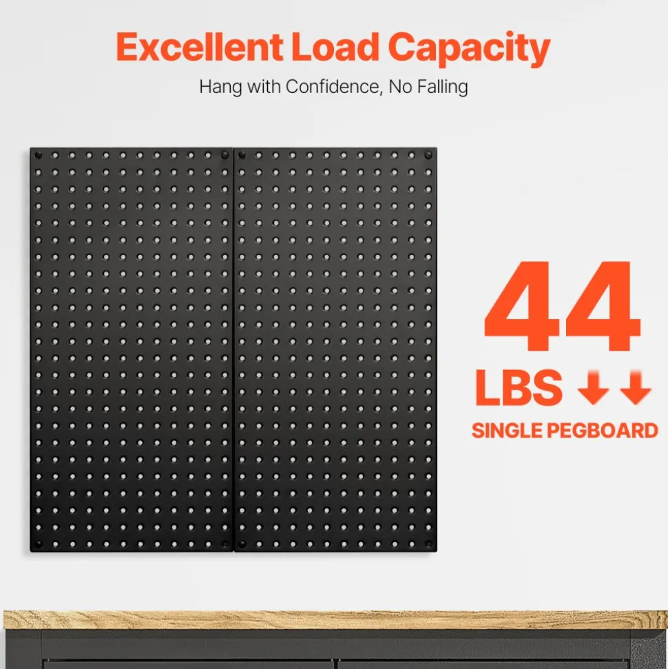 VEVOR Metal Pegboard Panels, 24" x 12" Pegboard, 2 Panels, Heavy Duty Steel Peg Board Wall Organizer, for Living Room Garage Tool Storage Workbench Office Organization Craft Room Kitchen Home, Black