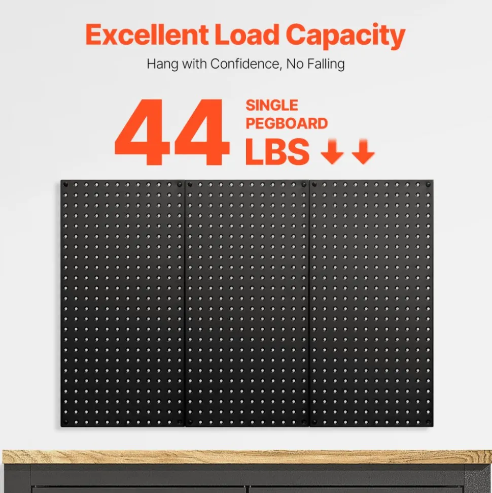 VEVOR Metal Pegboard Panels, 24" x 12" Pegboard, 3 Panels, Heavy Duty Steel Peg Board Wall Organizer, for Living Room Garage Tool Storage Workbench Office Organization Craft Room Kitchen Home, Black