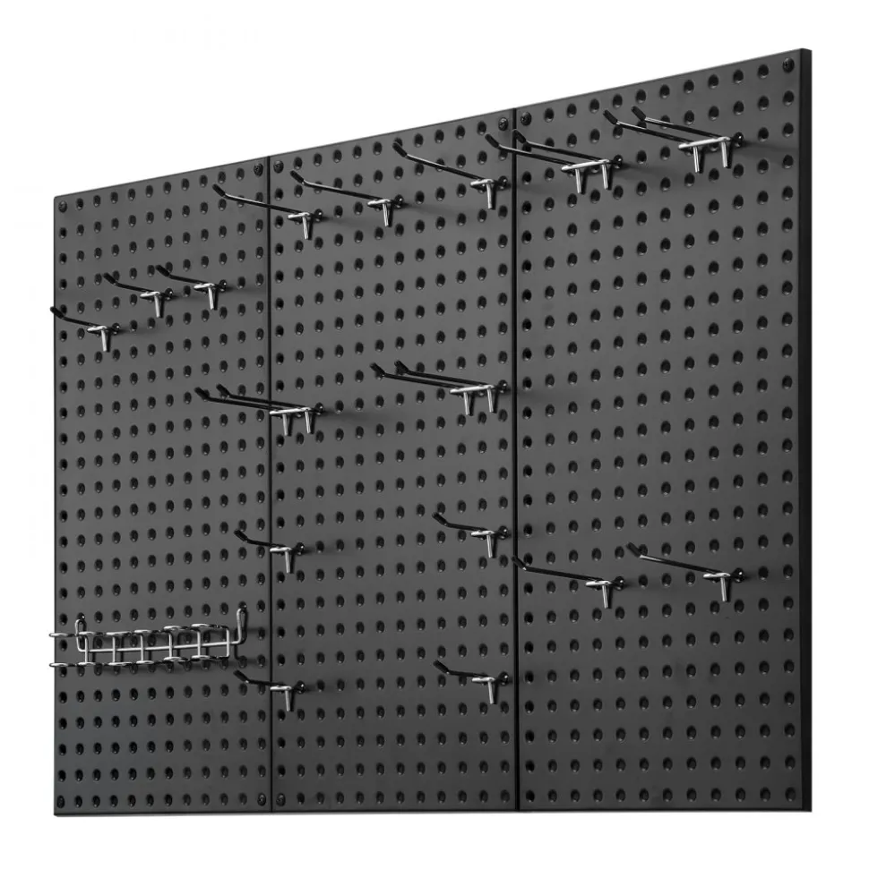 VEVOR Metal Pegboard Panels, 24" x 12" Pegboard, 3 Panels, Heavy Duty Steel Peg Board Wall Organizer, for Living Room Garage Tool Storage Workbench Office Organization Craft Room Kitchen Home, Black